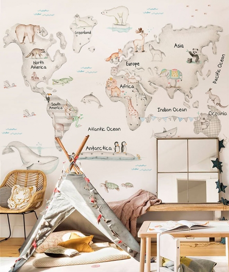 WORLD MAP GREY Wallpaper Murals
