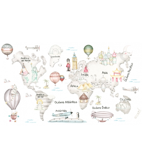 WORLD MAP TRAVEL GREY Wallpaper Murals