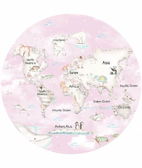 WORLD MAP GREY Pink Background Vinyl Magical Windows