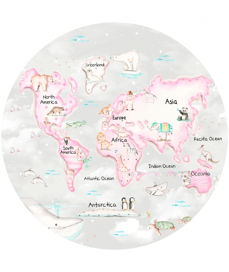 WORLD MAP PINK Grey Background Vinyl magical windows