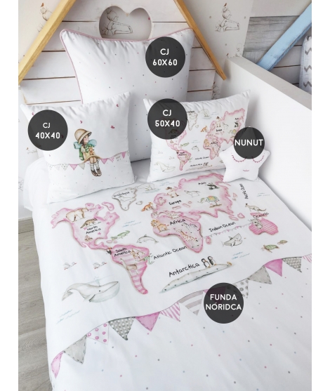 WORLD MAP PINK Duvet Cover bed
