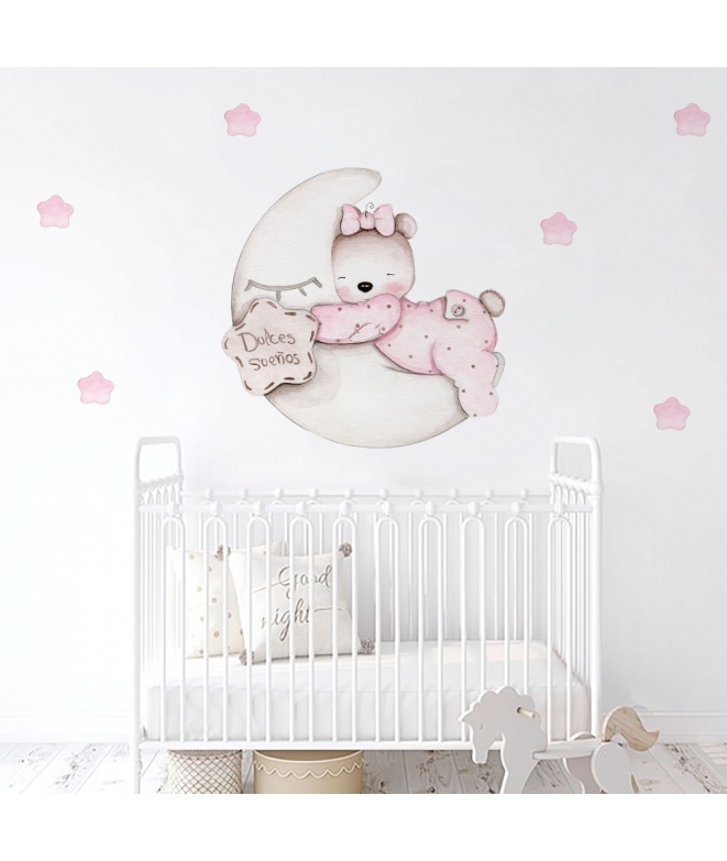 Decoración para bebés - Vinilo de pared luna con estrellitas