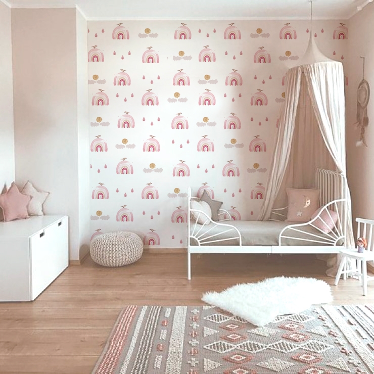  Lindo patrón de arco iris infantil para niños papel pintado  autoadhesivo, papel de pared de lona moderno Peel and Stick, dormitorio  sala de estar para decoración de pared 100 x 144