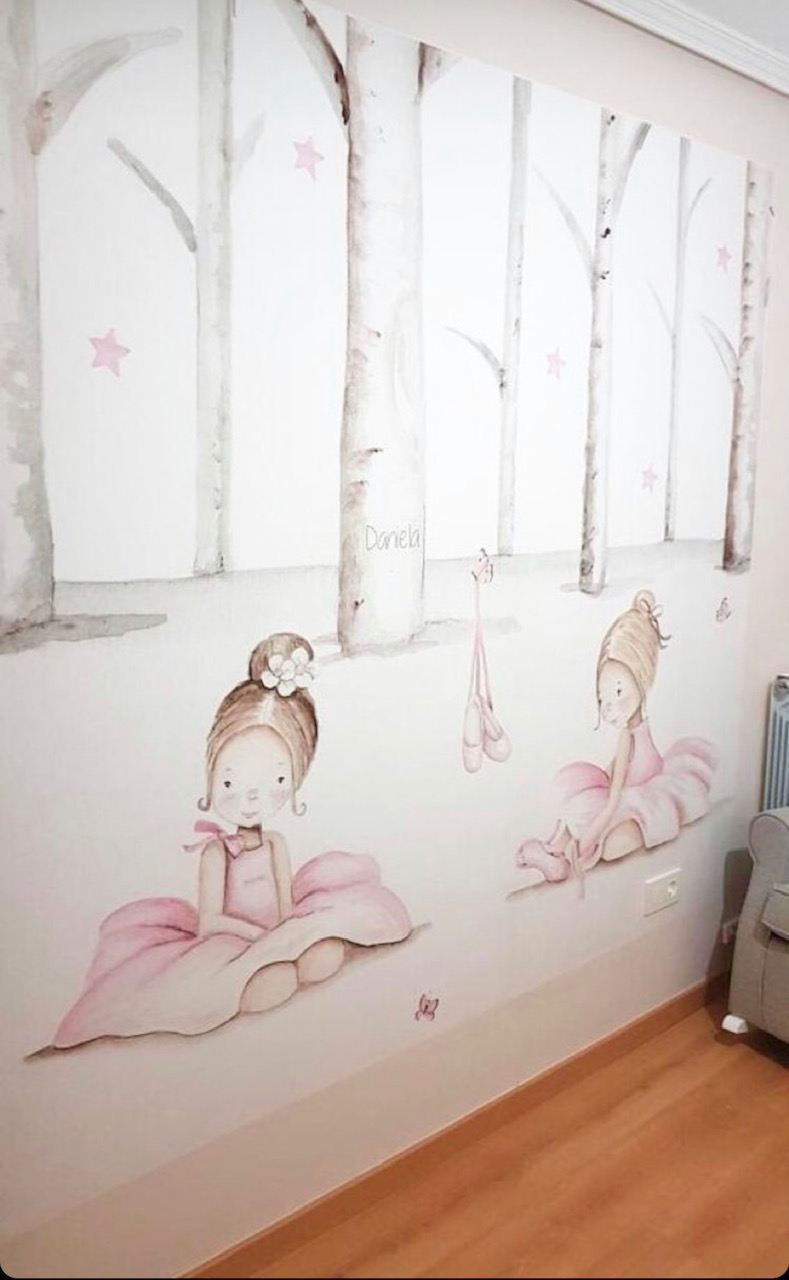 mural de papel pintado infantil bailarinas