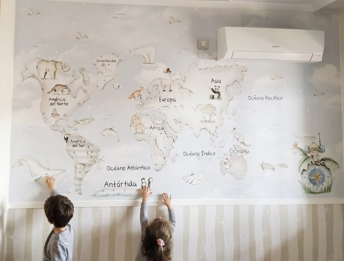 mural de papel pintado infantil mapa mundi